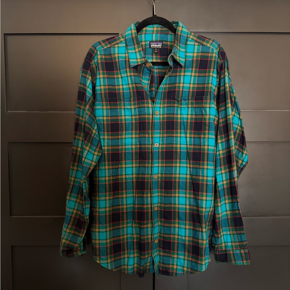 Patagonia Men's Plaid Shirt - Teal and Yellow